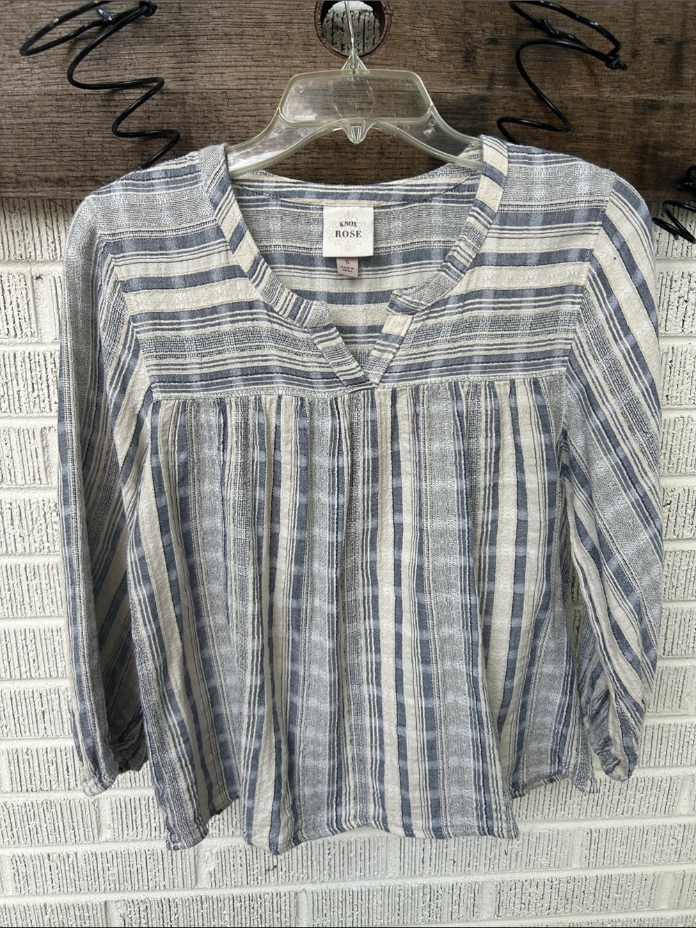 Knox Rose Navy and White Striped Peasant Blouse